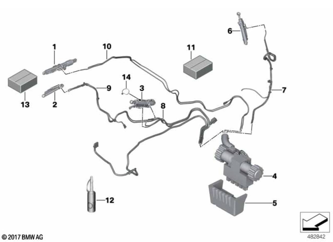 BMW E93 / F33 / F83 Convertible – Hydraulic Roof Cylinder with Hose & Switch (Per Piece)